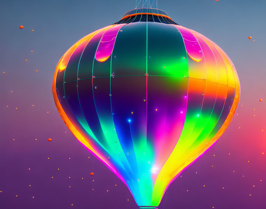 Colorful hot air balloon shines in twilight sky