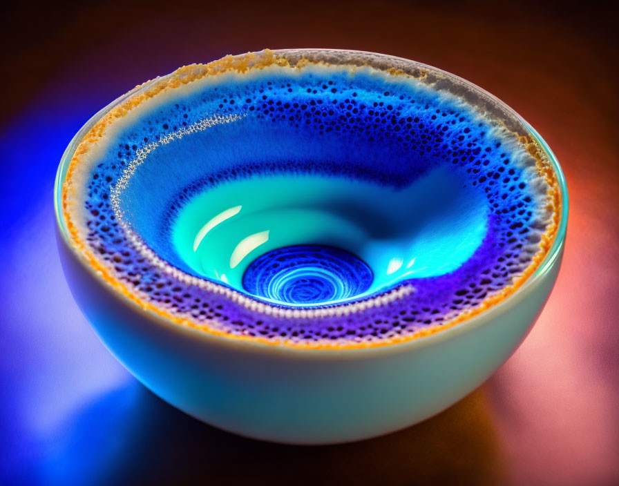 Swirling pattern ceramic bowl with blue to purple gradient