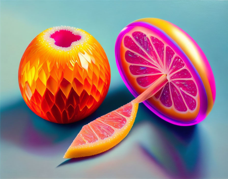 Colorful Stylized Citrus Fruits Artwork with Vibrant Textures