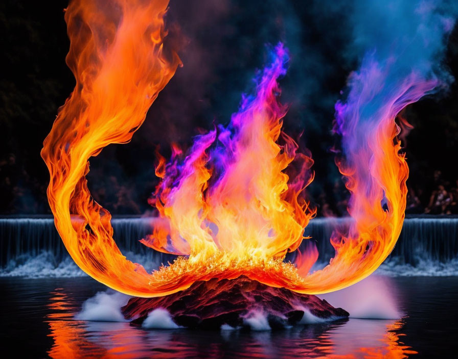 Orange and Purple Flames Reflecting on Dark Background