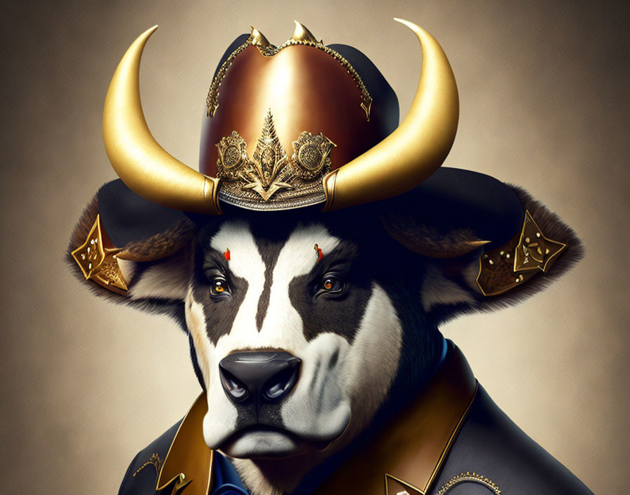 Stylized bull's head with golden crown and noble expression