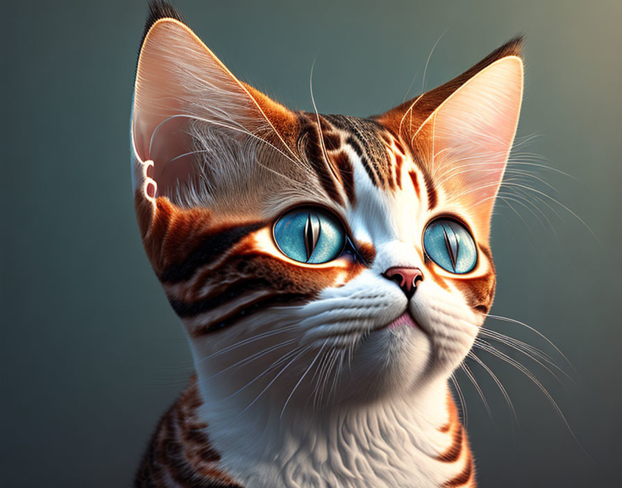 Detailed Digital Illustration of Anthropomorphic Cat with Blue Eyes and Striped Fur