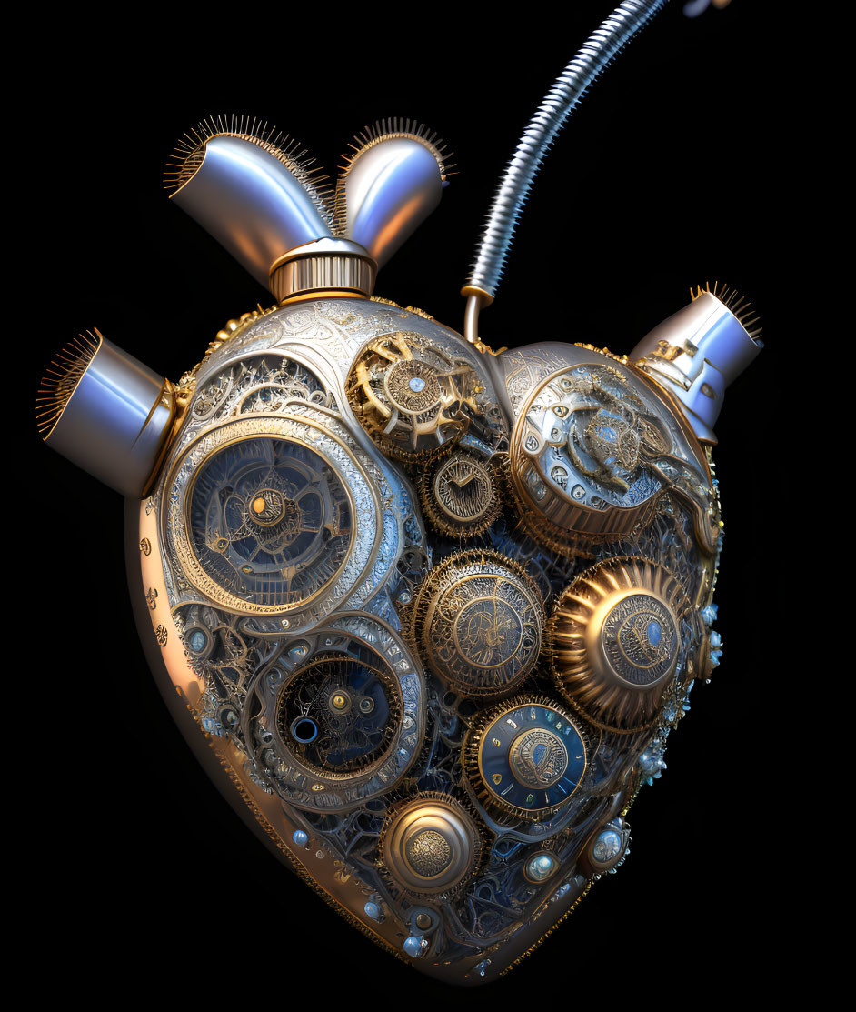 Detailed Steampunk-Style Heart with Gears and Metallic Sheen