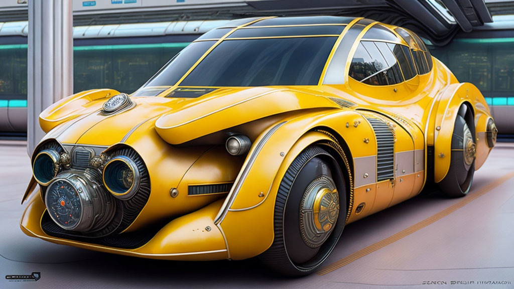 Futuristic Yellow Car with Streamlined Design