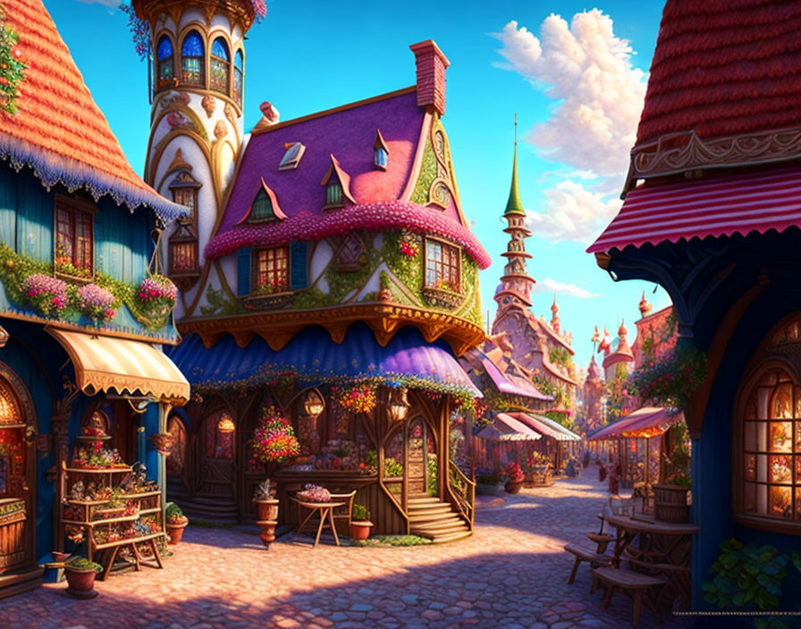 Colorful Fairy Tale Cottages in Vibrant Village Street