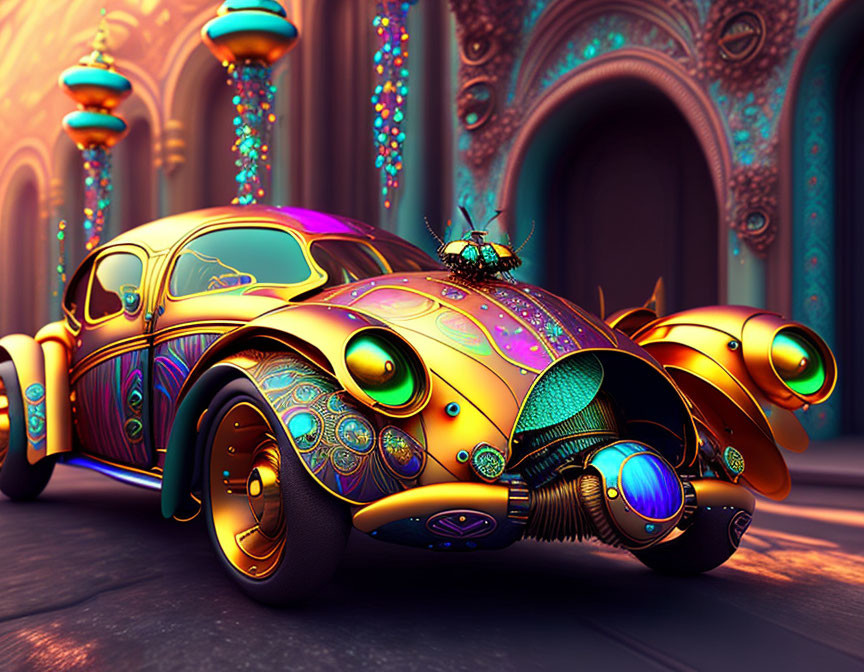 Psychedelic Classic Car Art with Vibrant Colors