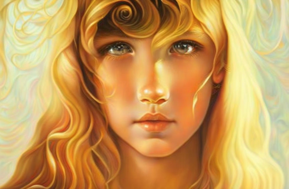 Golden Curly Haired Young Person in Digital Painting