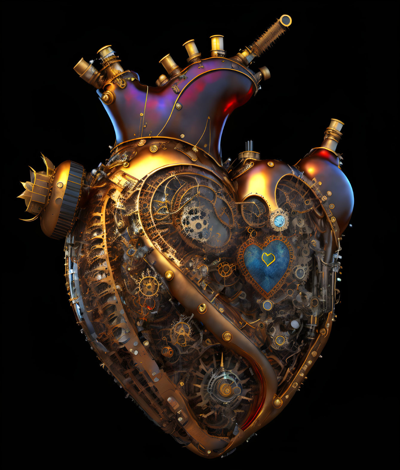 Detailed 3D Steampunk Heart Illustration with Cogs, Gears, Rivets,