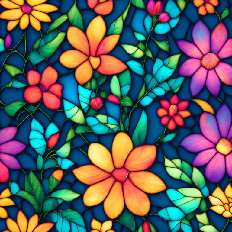 Colorful Overlapping Petals and Leaves Against Blue Background