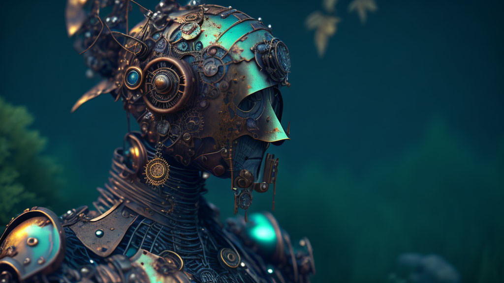 Intricate Steampunk Robotic Head with Gears