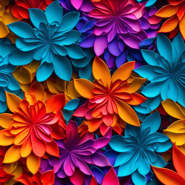 Multicolored Paper Flower Collage with Detailed Petals