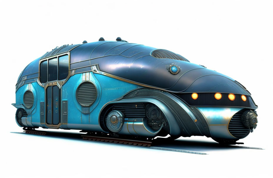 Futuristic blue train with sleek metallic design