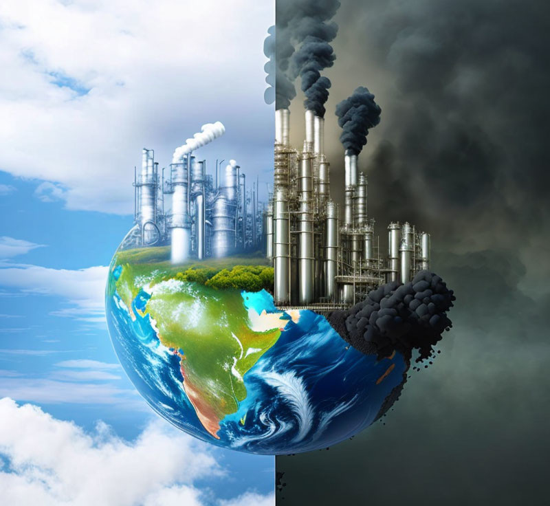 Earth divided: Natural landscapes vs. industrial pollution