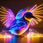 Vibrant digital art: Bird with neon light effects