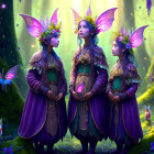 Whimsical fairies with luminescent wings in enchanted forest