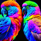 Colorful Neon Parrots on Dark Background