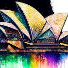 Colorful Abstract Sydney Opera House Artwork on Dark Background