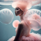 Surreal portrait of a woman with jellyfish elements