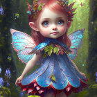 Whimsical fairy child in magical forest with glowing orbs