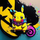 Vibrant Pikachu graffiti art with bandana and lightning bolt