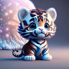 Whimsical tiger cub digital illustration with large eyes