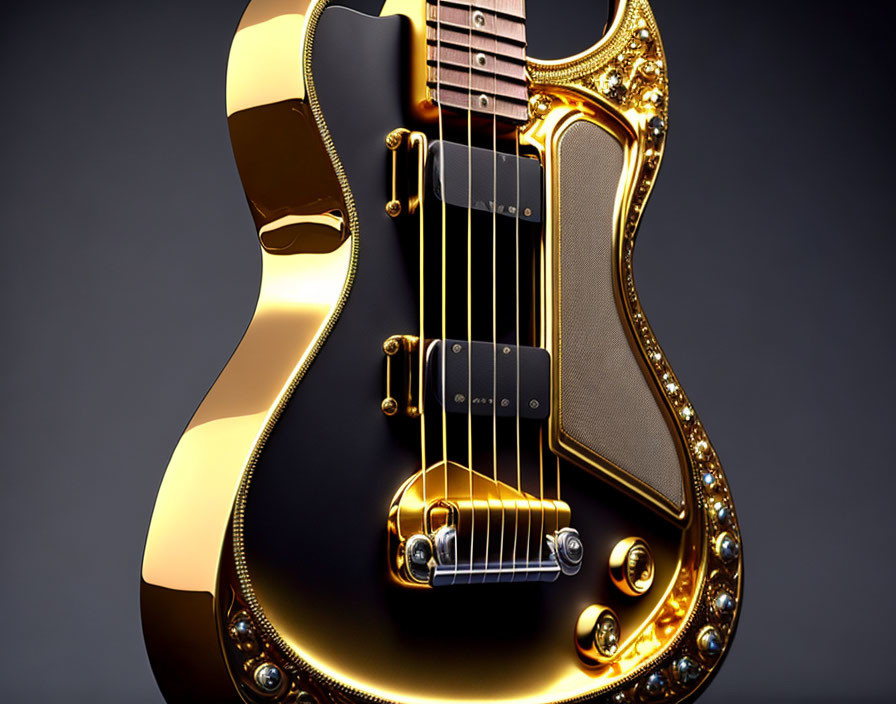 Gold Electric Guitar with Intricate Detailing & Glossy Finish