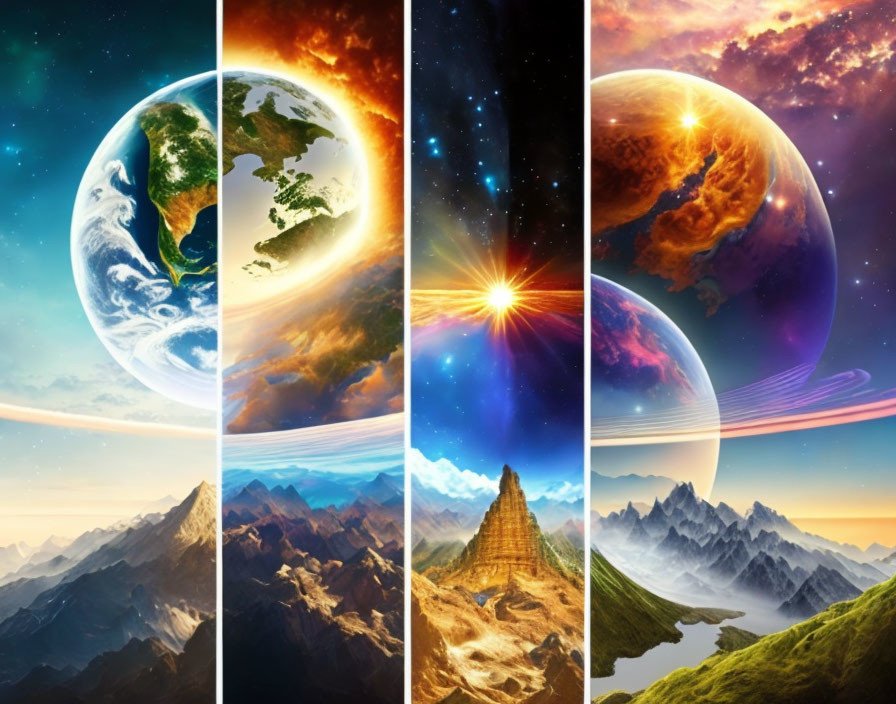 Evolution of Earth depicted in nine-panel collage