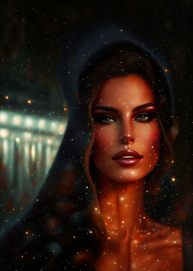 Digital Art Portrait Featuring Woman with Glowing Skin and Dramatic Makeup