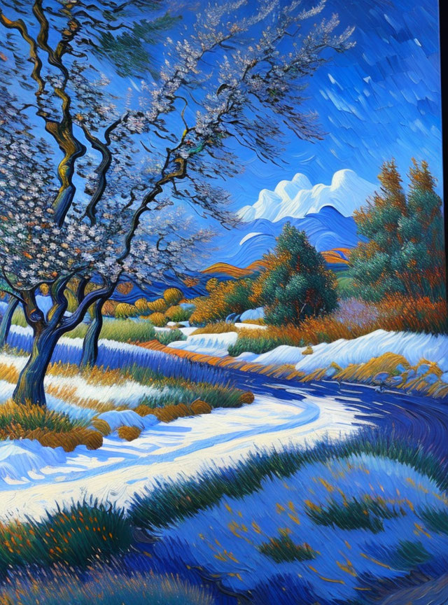 Colorful Trees in Vibrant Landscape Painting