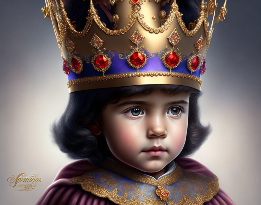 Digital artwork: Young child in purple robe and golden crown