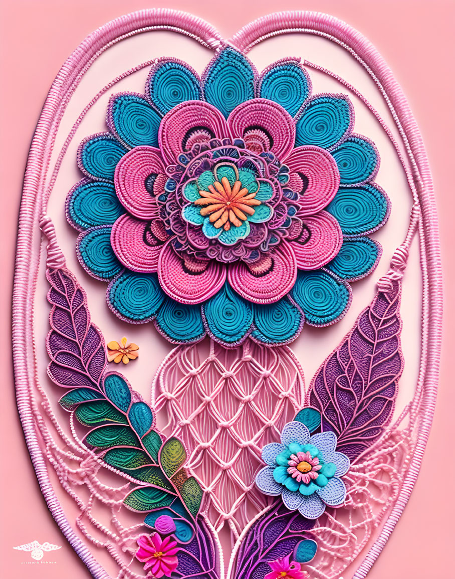 Colorful Quilled Paper Artwork with Floral and Leaf Patterns