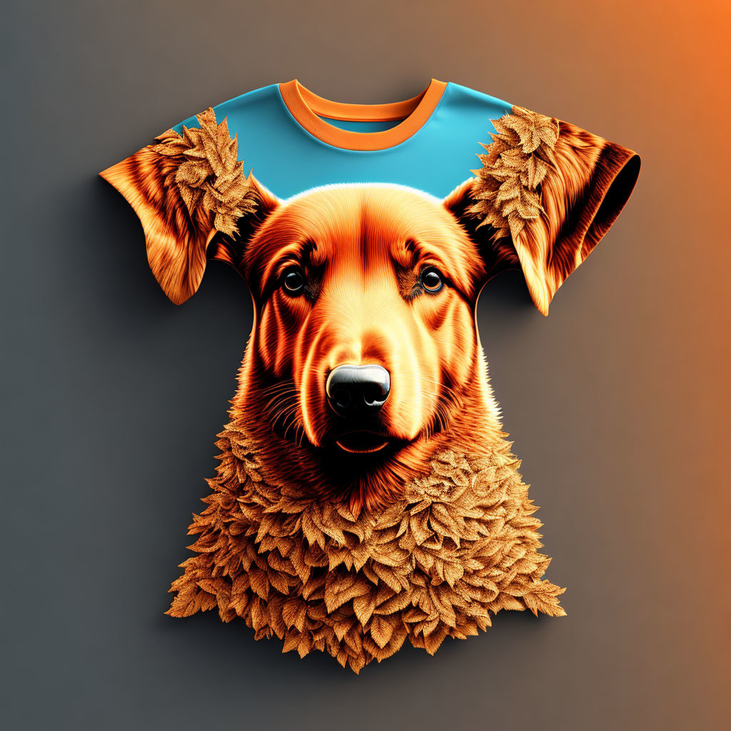 Hyper-realistic Dog Face T-Shirt Graphic on Orange Background