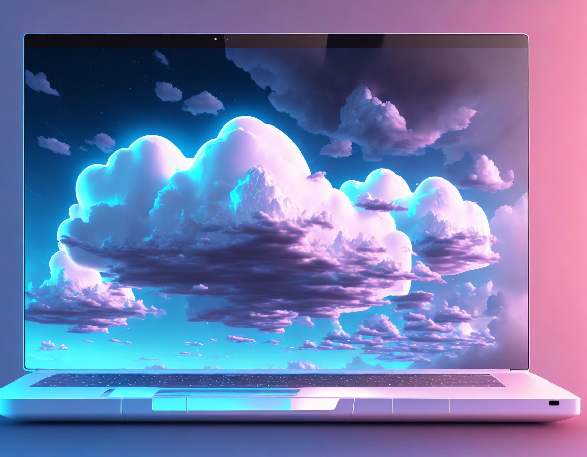 Vivid clouds against twilight sky on laptop screen