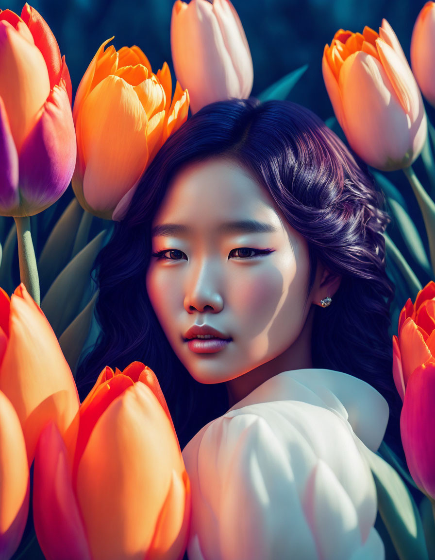 Girl with tulips