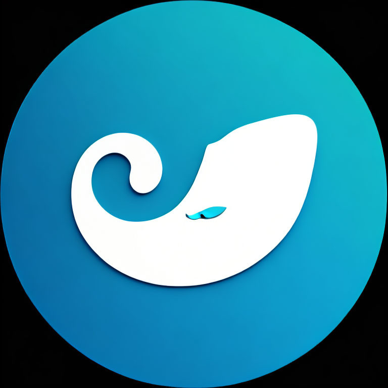 Stylized white whale tail on deep blue circular background