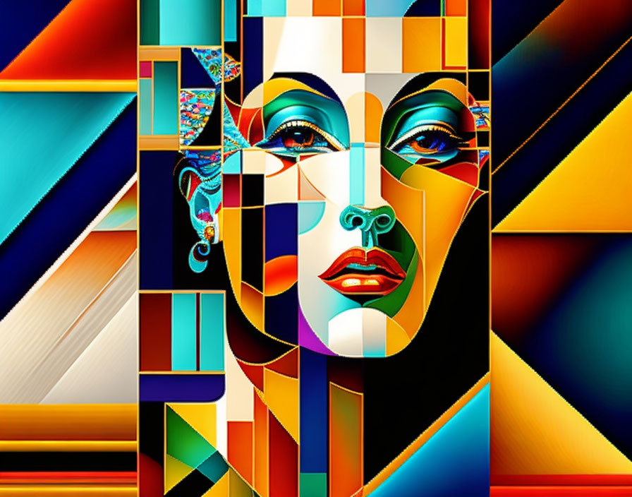 Colorful Cubist-Style Digital Artwork of Woman's Face