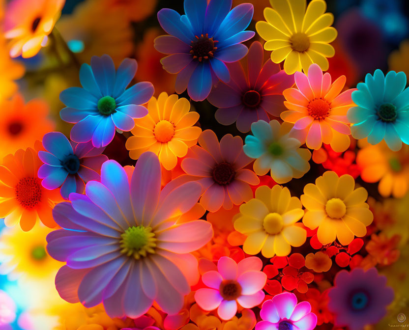 Colorful Artificial Flowers Displayed in Vibrant Illumination