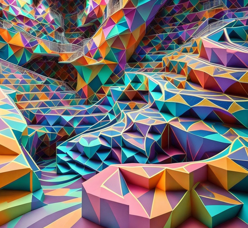 Colorful Geometric Landscape with Intricate Angular Shapes