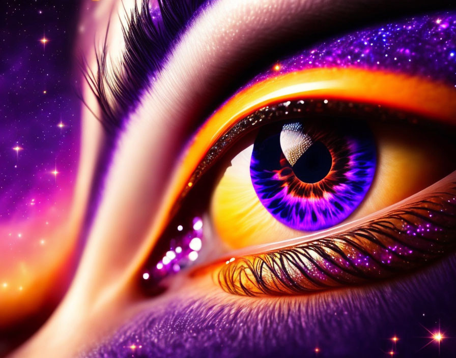 Close-up Eye Digital Artwork with Cosmic Galaxy Theme