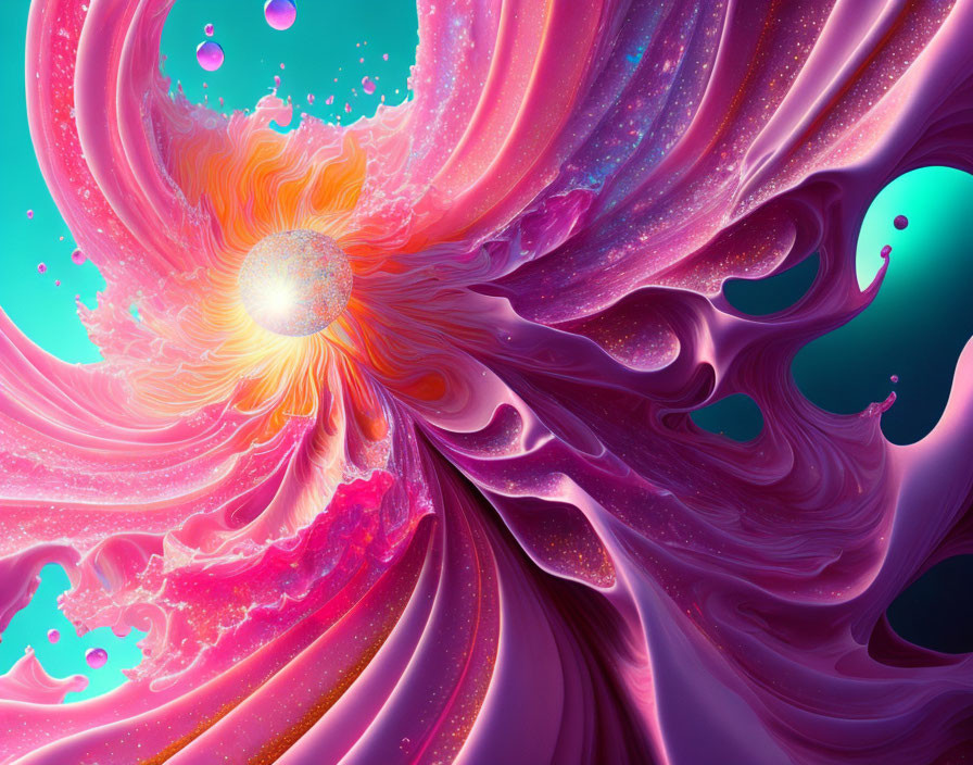 Colorful Abstract Artwork with Swirling Pink and Teal Patterns