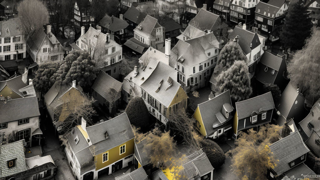 Residential Neighborhood with Autumn Colors and Monochrome Tones