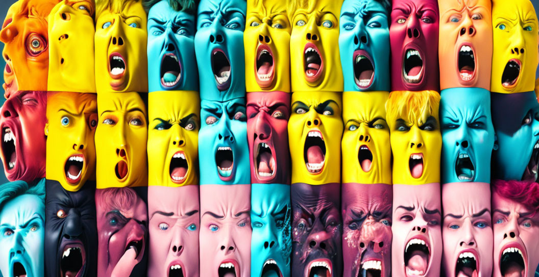 Multicolored Faces Collage Expressing Intense Emotions