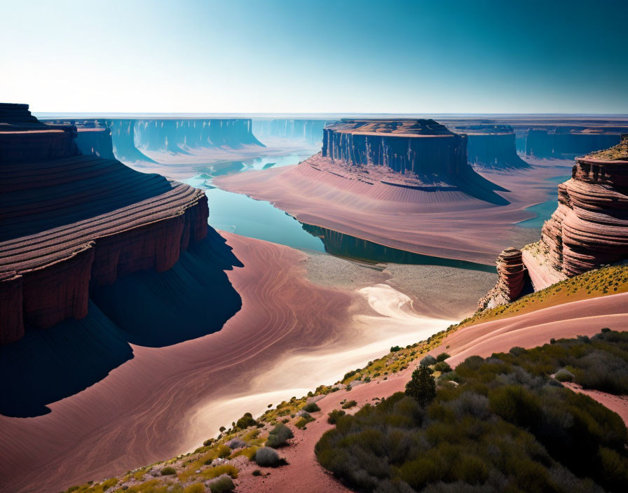 Iconic Monument Valley Sandstone Buttes and Dunes in Clear Blue Sky