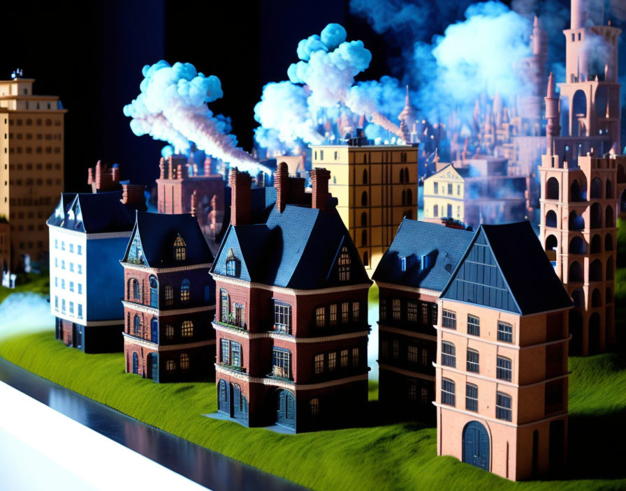 Detailed Miniature Town Model with Industrial Atmosphere