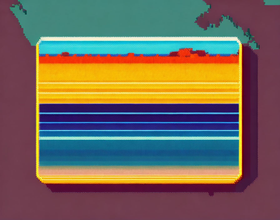 Vibrant Striped Pixelated Sunset Ocean Art in Modern Frame