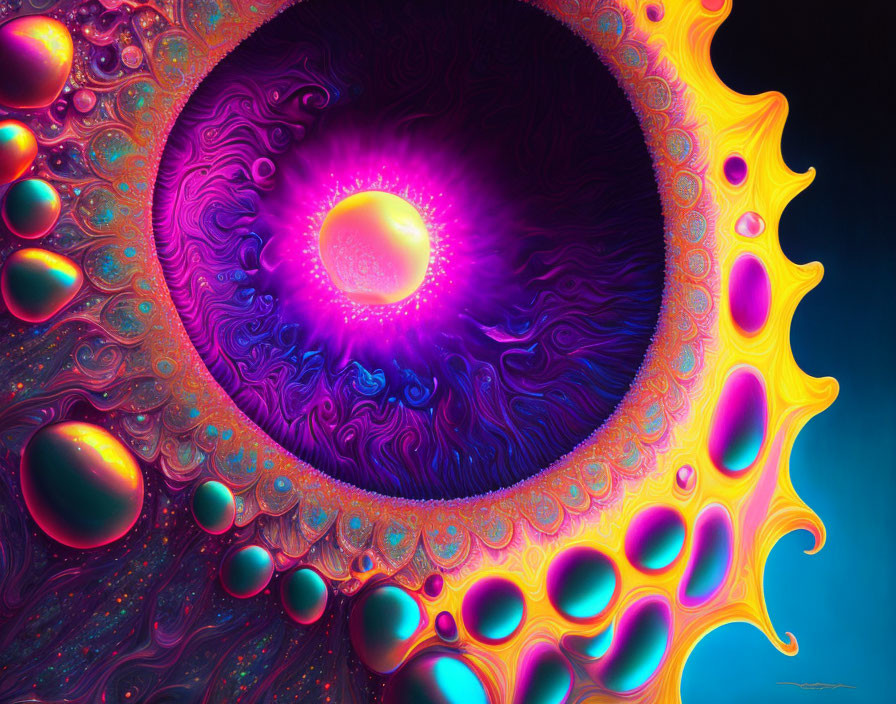 Colorful Fractal Image with Psychedelic Eye and Neon Hues