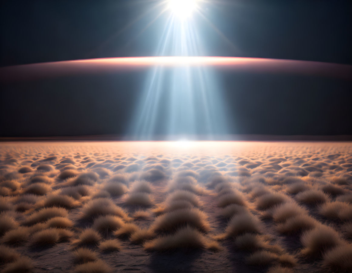 Desert landscape with sunrise light on textured dunes.