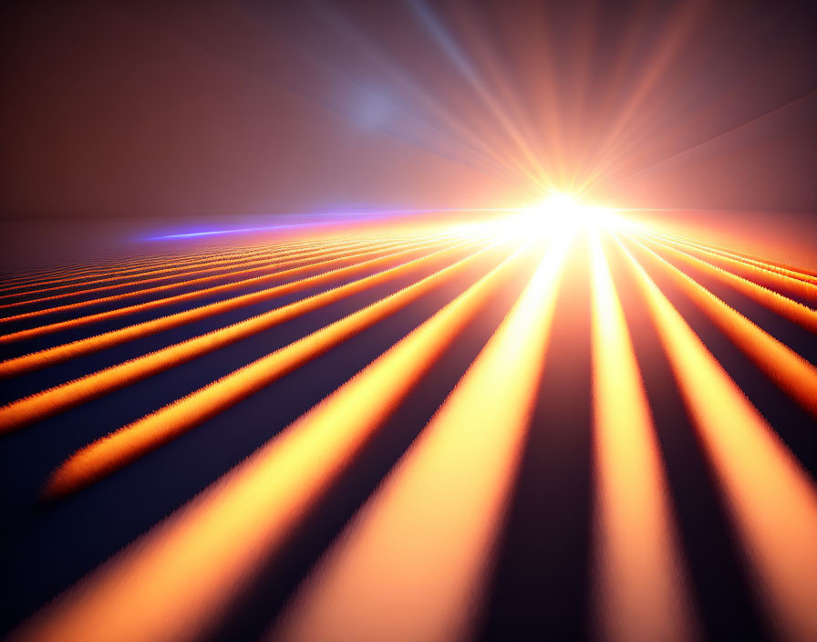 Vivid orange rays from bright horizon in digital artwork