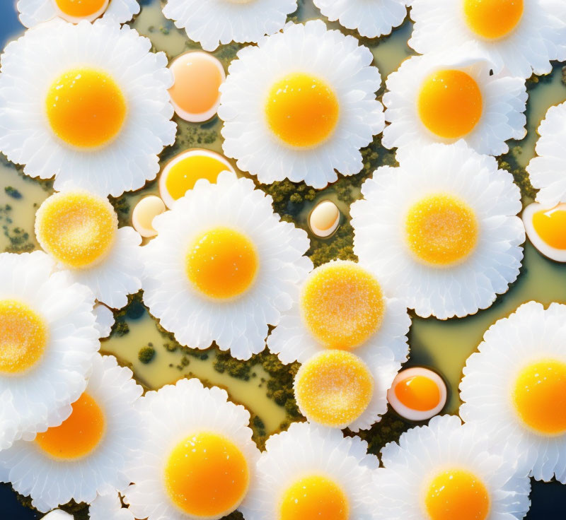 Scallop-edged sunny side up eggs on dark background