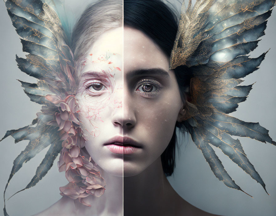 Split Image: Woman with Soft and Dark Wings